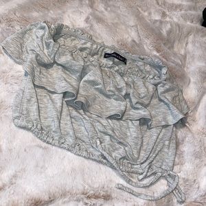 strapless flounce ruffle crop top